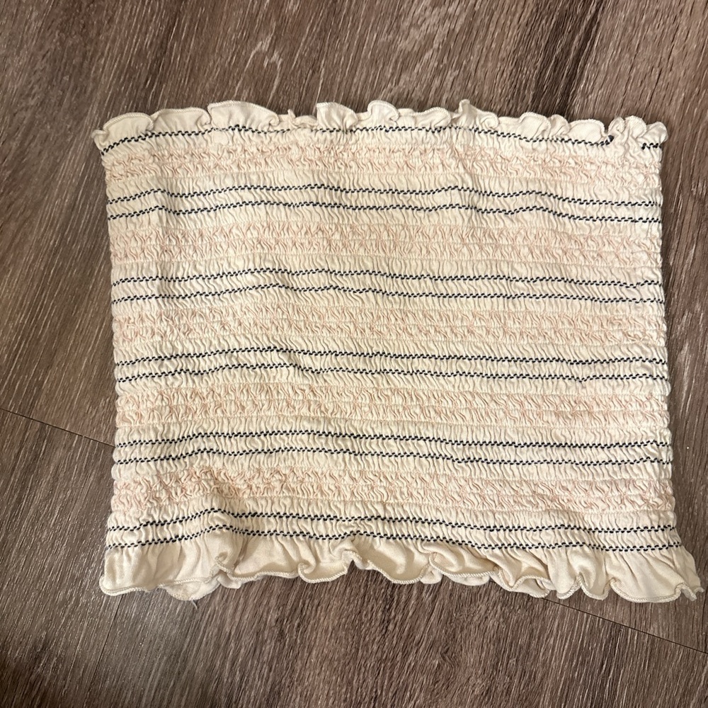 American Eagle Outfitters Cream and Black Ruffled Tube Top